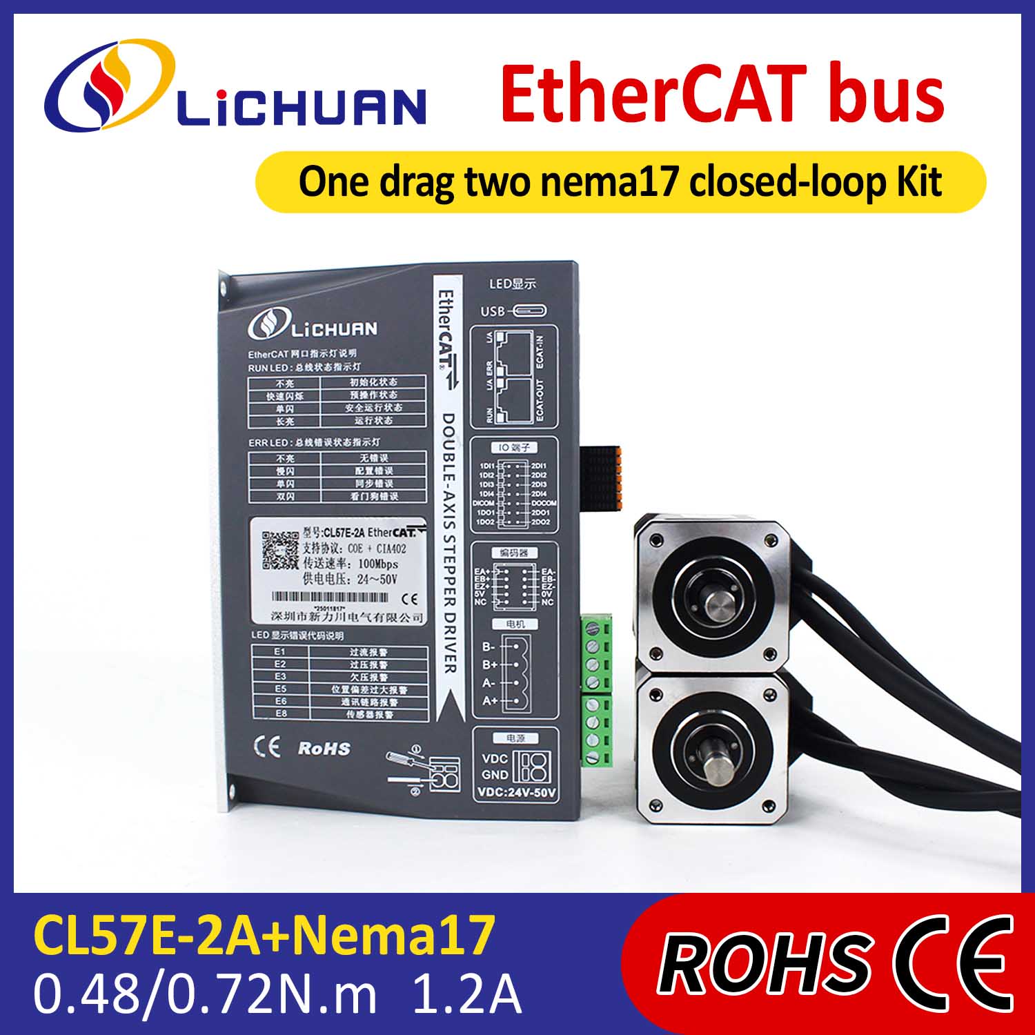 Ethercat 2Phase Nema17 2-осі DC DC Жабық цикл Степан драйверлер жинағы