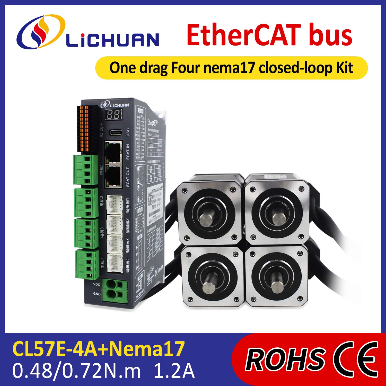 Ethercat 2phase Nema17 4-ось DC DC жабық Цикл-сценарий драйверлер жинағы