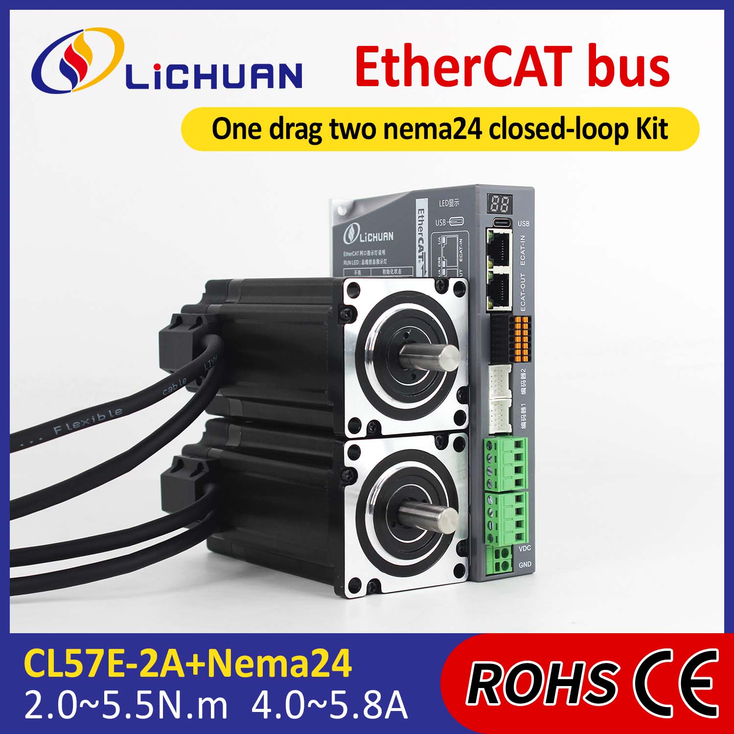 Ethercat 2Phase NEMA24 2-осьтері DC DC жабық циклді мотор драйверлер жинағы